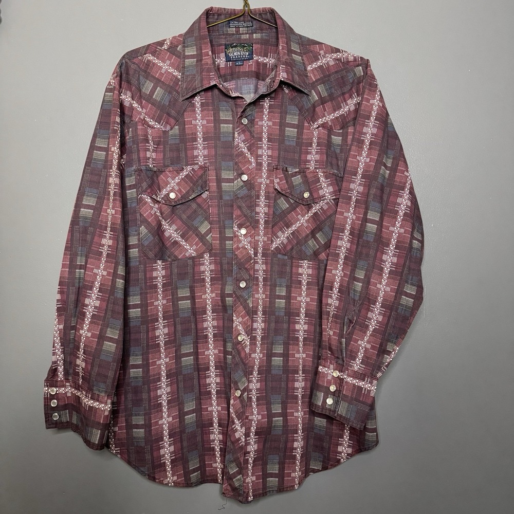 Vintage Salmon River Traders Shirt Multicolor Striped Pearl Snap Mens‎ Large